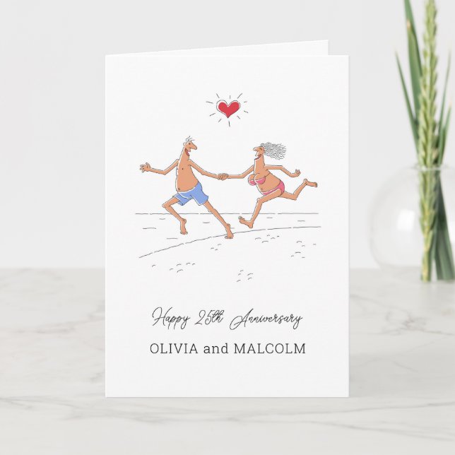 Happy 25th Silver Wedding Anniversary Couple Heart Card (Front)