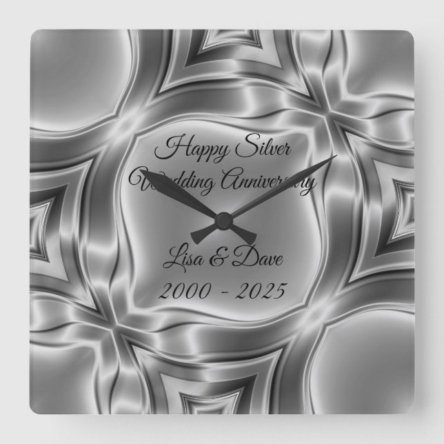 Happy 25th Silver Wedding Anniversary Square Wall Clock (Front)