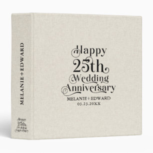 Happy 25th Wedding Anniversary Beige Linen Binder