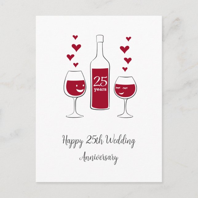 Happy 25th Wedding Anniversary Red Wine Heart Card (Front)