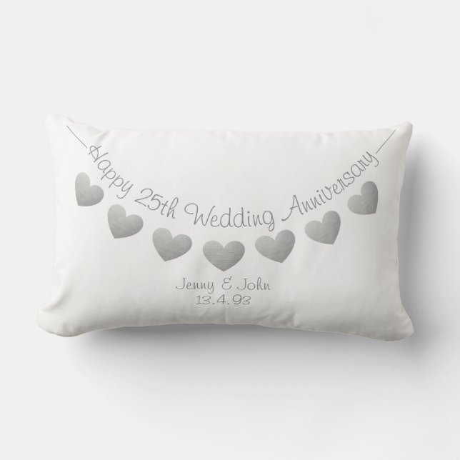 Happy 25th Wedding Anniversary Silver hearts Lumbar Pillow (Front)