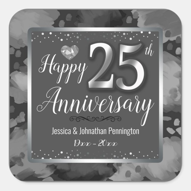 Happy 25th Wedding Anniversary Square Sticker (Front)