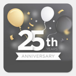 Happy 25th Year Anniversary with Balloons Square Sticker
