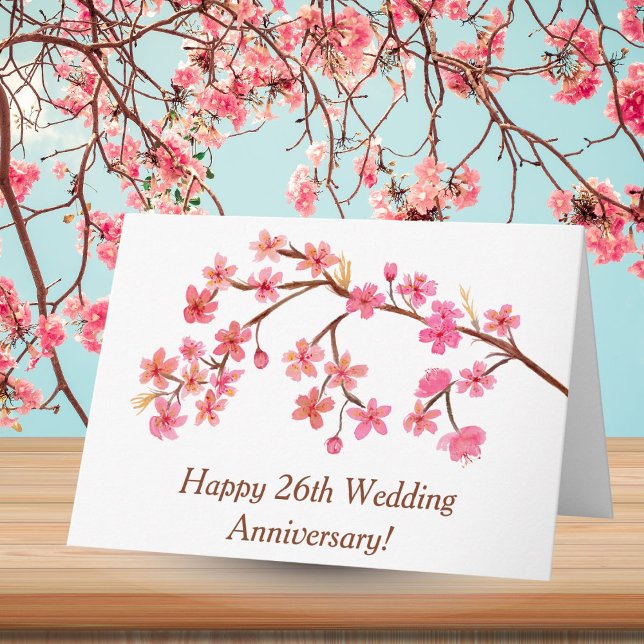 Happy 26th  Anniversary Watercolor Blossoms Cherry Card (Creator Uploaded)