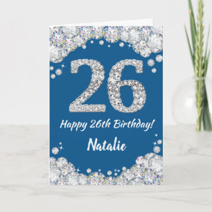 Happy 26th Birthday Blue and Silver Glitter Card