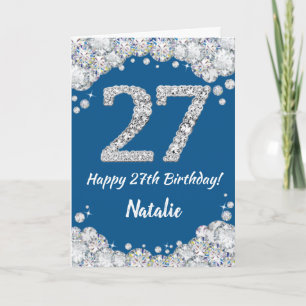 Happy 27th Birthday Blue and Silver Glitter Card