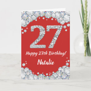 Happy 27th Birthday Red and Silver Glitter Card