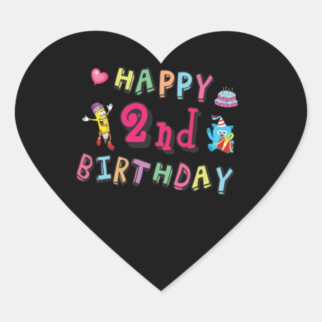Happy 2nd Birthday. 2 year b-day. Heart Sticker (Front)