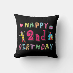 Happy 2nd Birthday. 2 year b-day. Throw Pillow