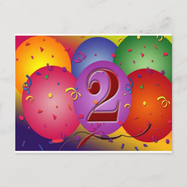 Happy 2nd Birthday Balloons Postcard (Front)