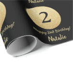 Happy 2nd Birthday Black and Gold Glitter Wrapping Paper<br><div class="desc">Happy 2nd Birthday Black and Gold Glitter Wrapping Paper with personalized name. For further customization,  please click the "Customize it" button and use our design tool to modify this template.</div>