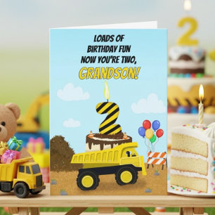 Happy 2nd Birthday Grandson Dump Truck Card