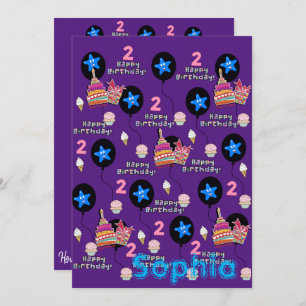 Happy 2nd Birthday Invitation #2 Purple