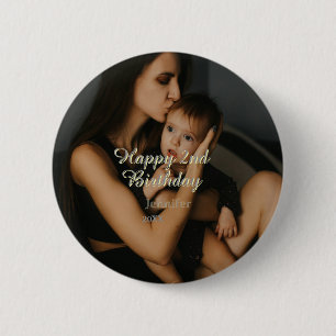 Happy 2nd birthday kids baby mother yellow gray na 2 inch round button