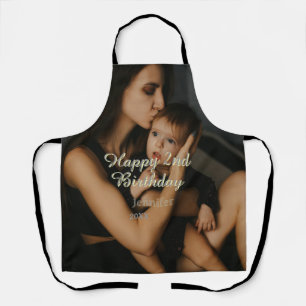 Happy 2nd birthday kids baby mother yellow gray na apron