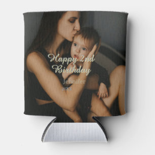 Happy 2nd birthday kids baby mother yellow gray na can cooler