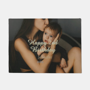 Happy 2nd birthday kids baby mother yellow gray na doormat