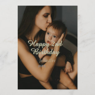 Happy 2nd birthday kids baby mother yellow gray na invitation