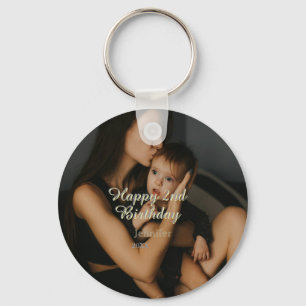 Happy 2nd birthday kids baby mother yellow gray na keychain