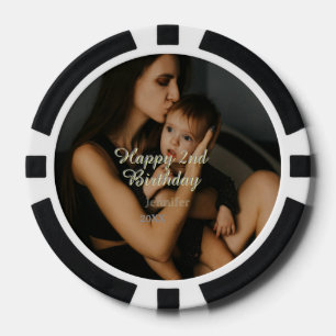 Happy 2nd birthday kids baby mother yellow gray na poker chips
