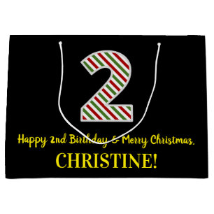 Happy 2nd Birthday & Merry Christmas, Custom Name Large Gift Bag