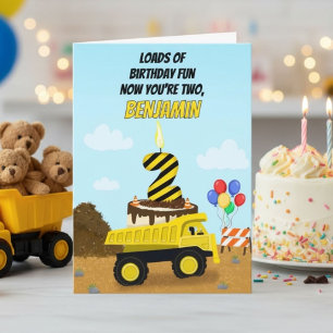 Happy 2nd Birthday Personalize Dump Truck Card