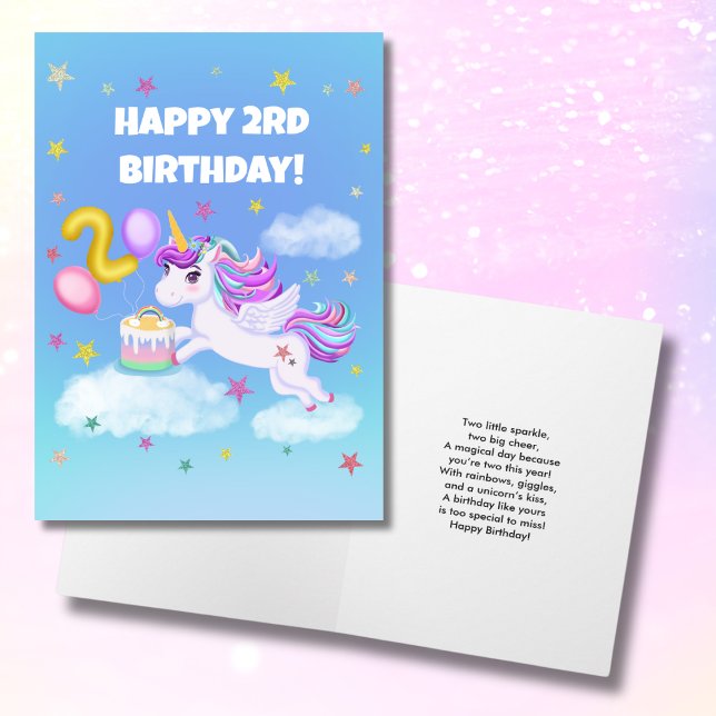 Happy 2rd Birthday Unicorn with Birthday Cake Card (Creator Uploaded)