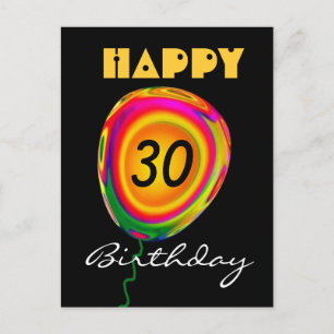 Happy 30Birthday - Colourful Gold Green Red Balloo Postcard