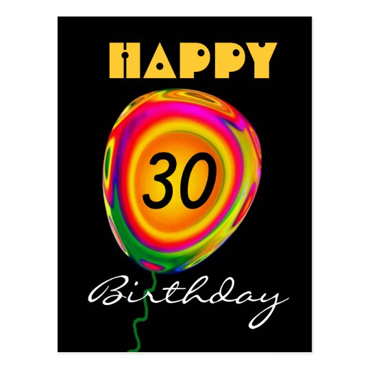 Happy 30Birthday - Colourful Gold Green Red Postcard