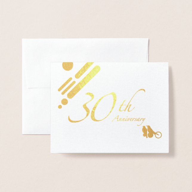 Happy 30th Anniversary Mod Birds Foil Card (Front With Envelope)