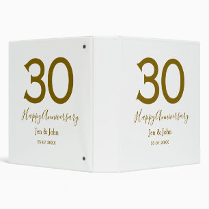 Happy 30th anniversary name date golden bold lette binder