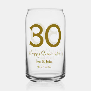 Happy 30th anniversary name date golden bold lette can glass
