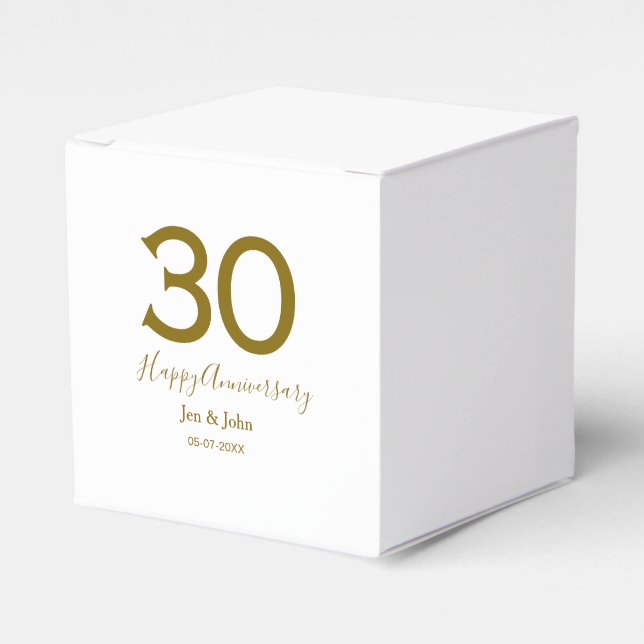 Happy 30th anniversary name date golden bold lette favor box (Front Side)