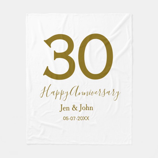 Happy 30th anniversary name date golden bold lette fleece blanket (Front)