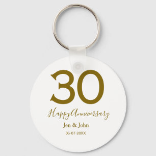 Happy 30th anniversary name date golden bold lette keychain