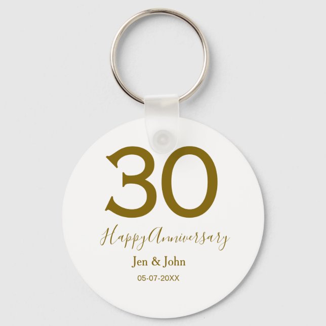 Happy 30th anniversary name date golden bold lette keychain (Front)
