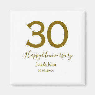 Happy 30th anniversary name date golden bold lette magnet