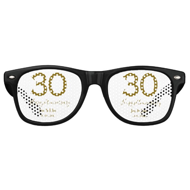Happy 30th anniversary name date golden bold lette retro sunglasses (Front)