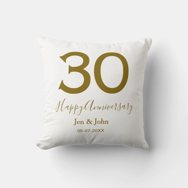 Happy 30th anniversary name date golden bold lette throw pillow (Front)