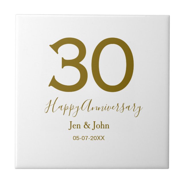 Happy 30th anniversary name date golden bold lette tile (Front)