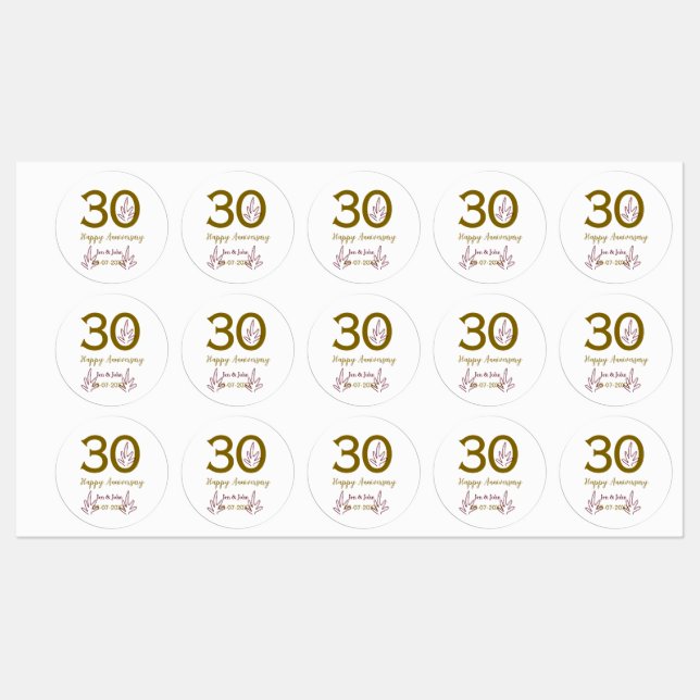 Happy 30th anniversary name date golden red leaf (Sheet)