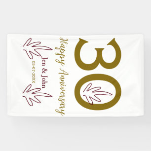 Happy 30th anniversary name date golden red leaf banner