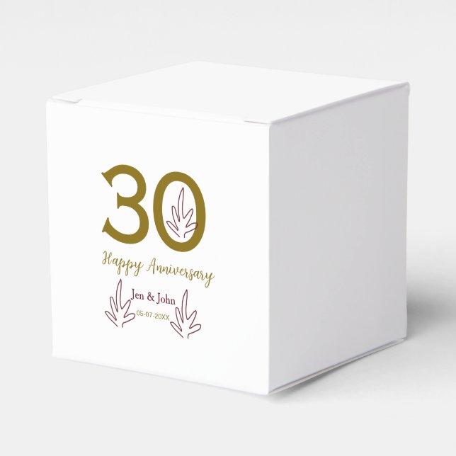 Happy 30th anniversary name date golden red leaf favor box (Front Side)