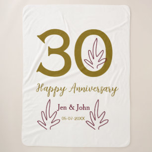 Happy 30th anniversary name date golden red leaf sherpa blanket