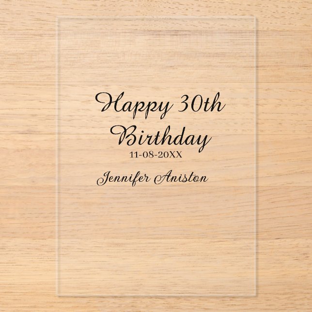 Happy 30th birthday add name date stylish simple  acrylic invitations (Front)