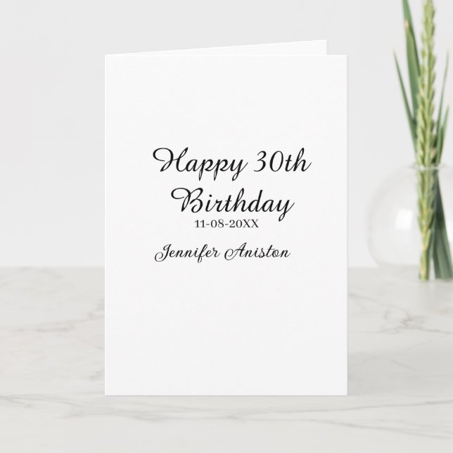 Happy 30th birthday add name date stylish simple  card (Front)