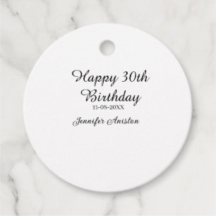 Happy 30th birthday add name date stylish simple favour tags