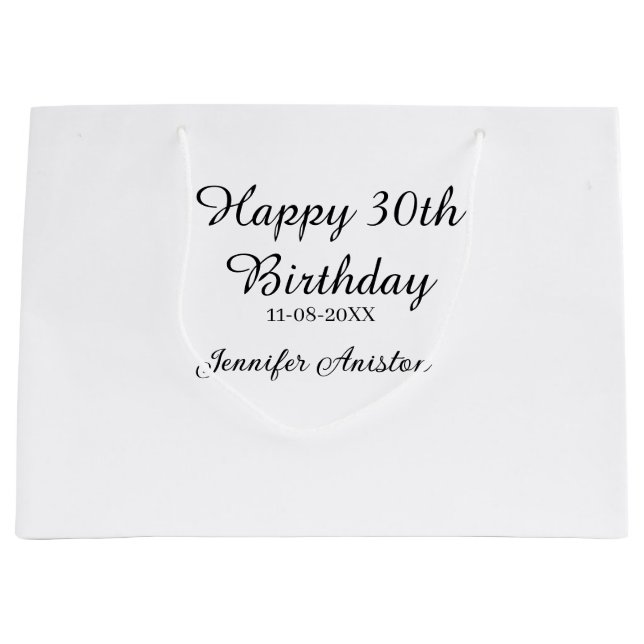 Happy 30th birthday add name date stylish simple  large gift bag (Front)