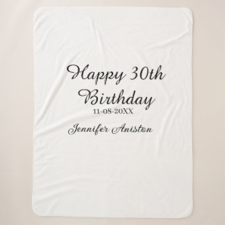 Happy 30th birthday add name date stylish simple sherpa blanket