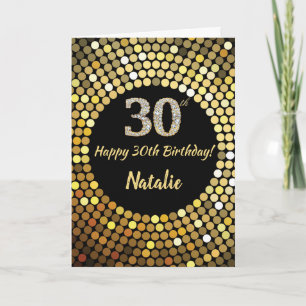 Happy 30th Birthday Black and Gold Glitter Card
